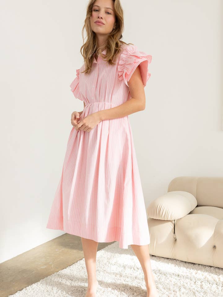 JOD1061 Button-Down Ruffle Sleeve Midi Dress for wholesale by Heyson