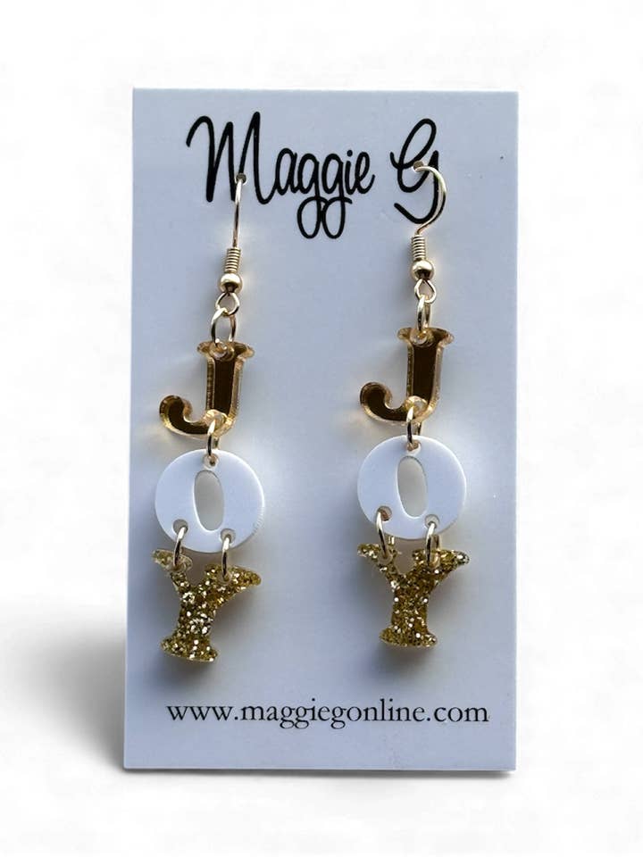 Joy Holiday Earrings Christmas Joy Festive Gold for wholesale by Maggie G