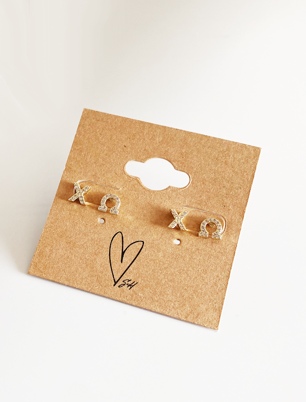 Gold 14k Pave Greek Letter Studs PREPACK for wholesale on Faire11