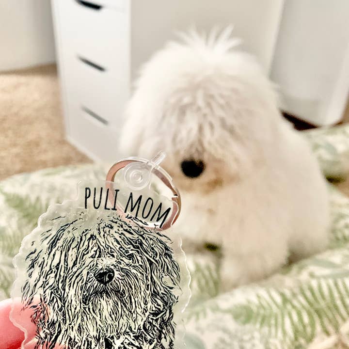 AMW the studio – Großhandel Schlüsselanhänger – Unisex – Ungarischer Puli Schwarz-Weiß-Acryl-Schlüsselanhänger