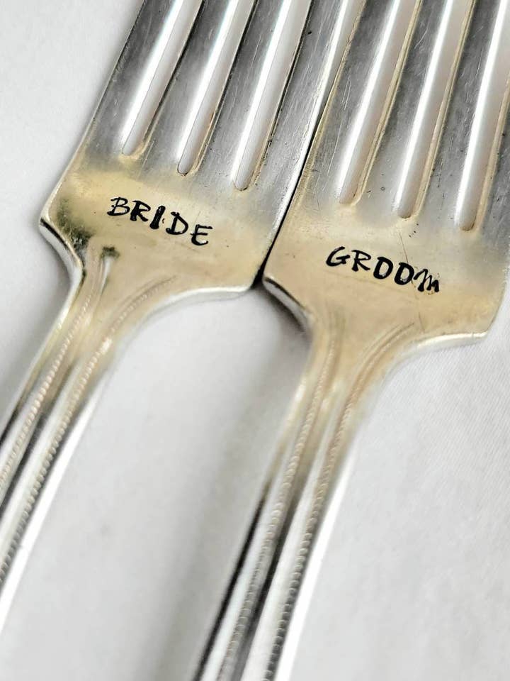 Bride And Groom Forks for wholesale by Wandering Tulips