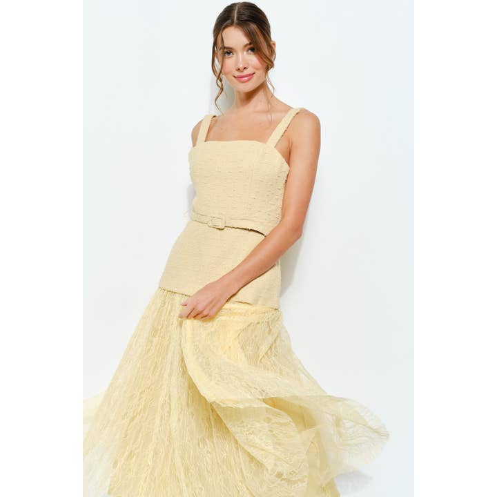 INA - Wholesale Dress - Women's - Strapless Tweed with Lace Pleat Midi Dress