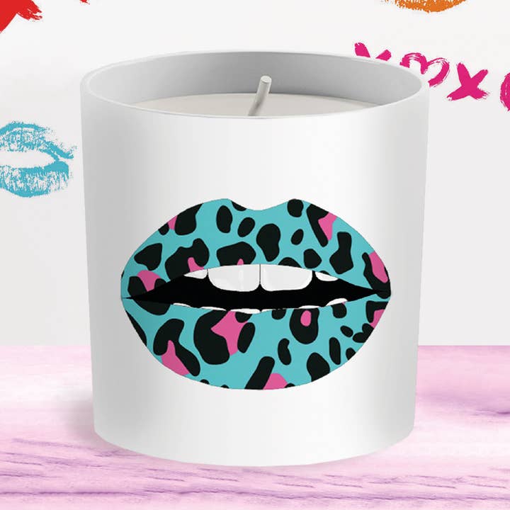 Hot Lips- Blue Leopard Fine Bone China Pot Candle for wholesale by Catherine Loves