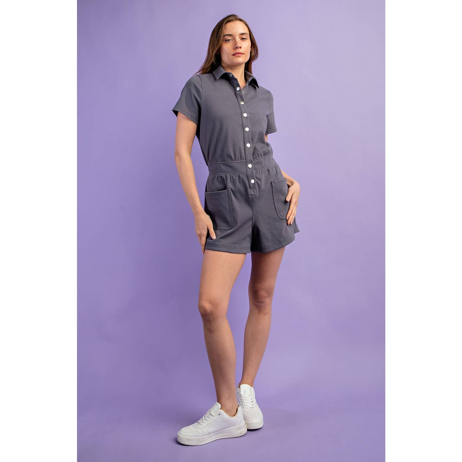 Rae Mode - Vendita all'ingrosso Tutina - Donna - TUTINA A MANICA CORTA IN TWILL DI COTONE ELASTICIZZATO11