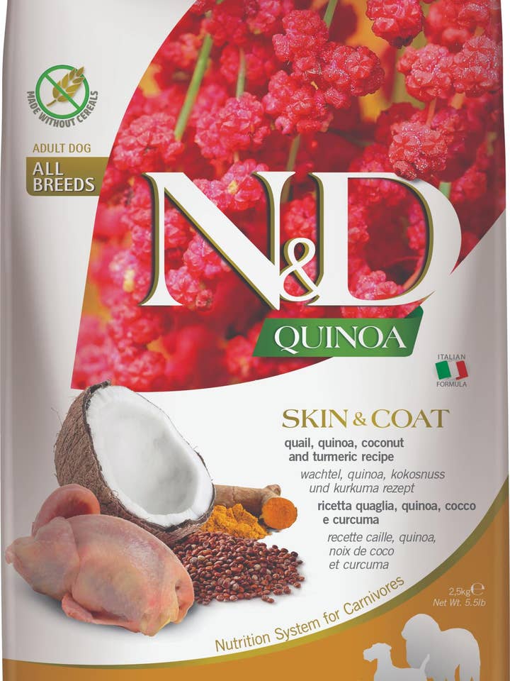 N&D Quinoa Skin & Coat Quail voor volwassenen 2,5 kg. voor wholesale door Finest Petfoods