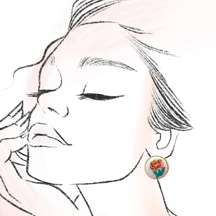 JOSSLYN by wall to wall - Wholesale Stud/Post Earrings - EMBROIDERY FLORAL GOLD EDGE STUD EARRINGS | 80E610422