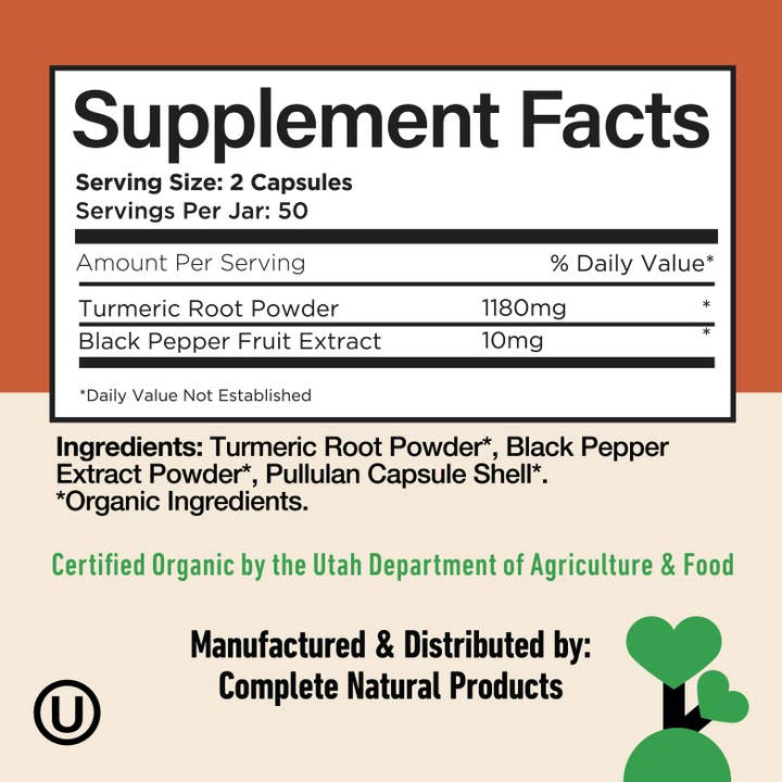 Complete Natural Products - Wholesale Oral supplement/vitamin - Organic Turmeric & Black Pepper Capsules5