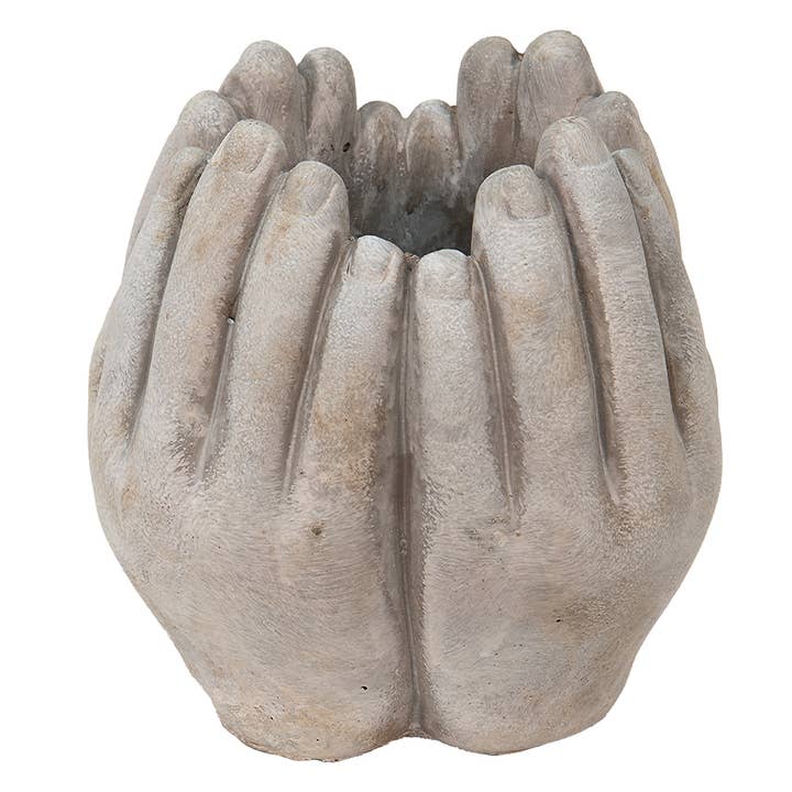 Clayre & Eef - Wholesale Plant Pot - 6TE0423S Planter 15x15x17 cm Beige Stone Hands Indoor1