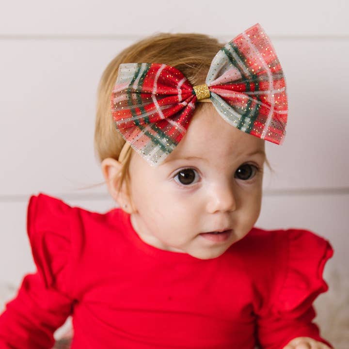Sweet Wink - Wholesale Fashion Headband - Baby - Christmas Plaid Tulle Bow Baby Headband - Holiday Headband