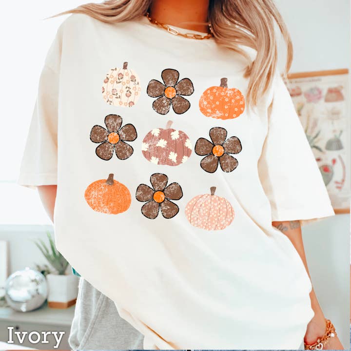 Fall Floral Pumpkins Fall Graphic Shirt | Comfort Color for wholesale by Shoppe SHC