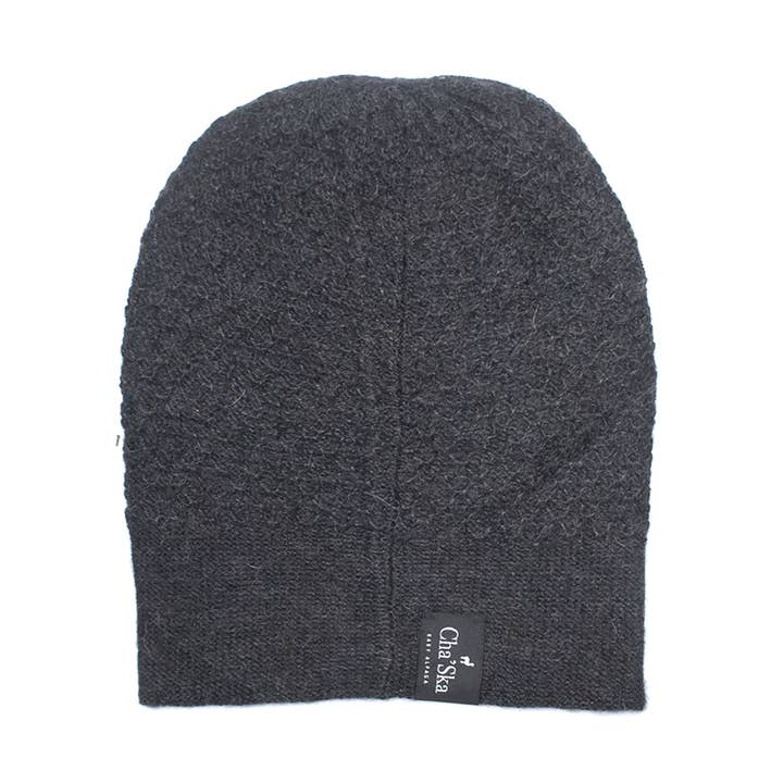 Antracietgrijze Wafelsteek Muts in Baby Alpaca voor wholesale door Cha'Ska baby Alpaga