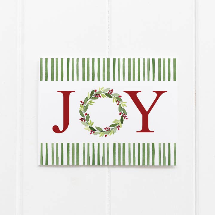 Carte de voeux de Noël Joy Wreath Green pour la vente par Elizabeth Denniston Design