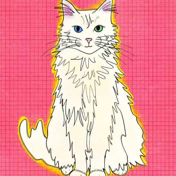 Posse Paper Goods - Wholesale Art Print - Fluffy Cat (Pink) - Art Print1