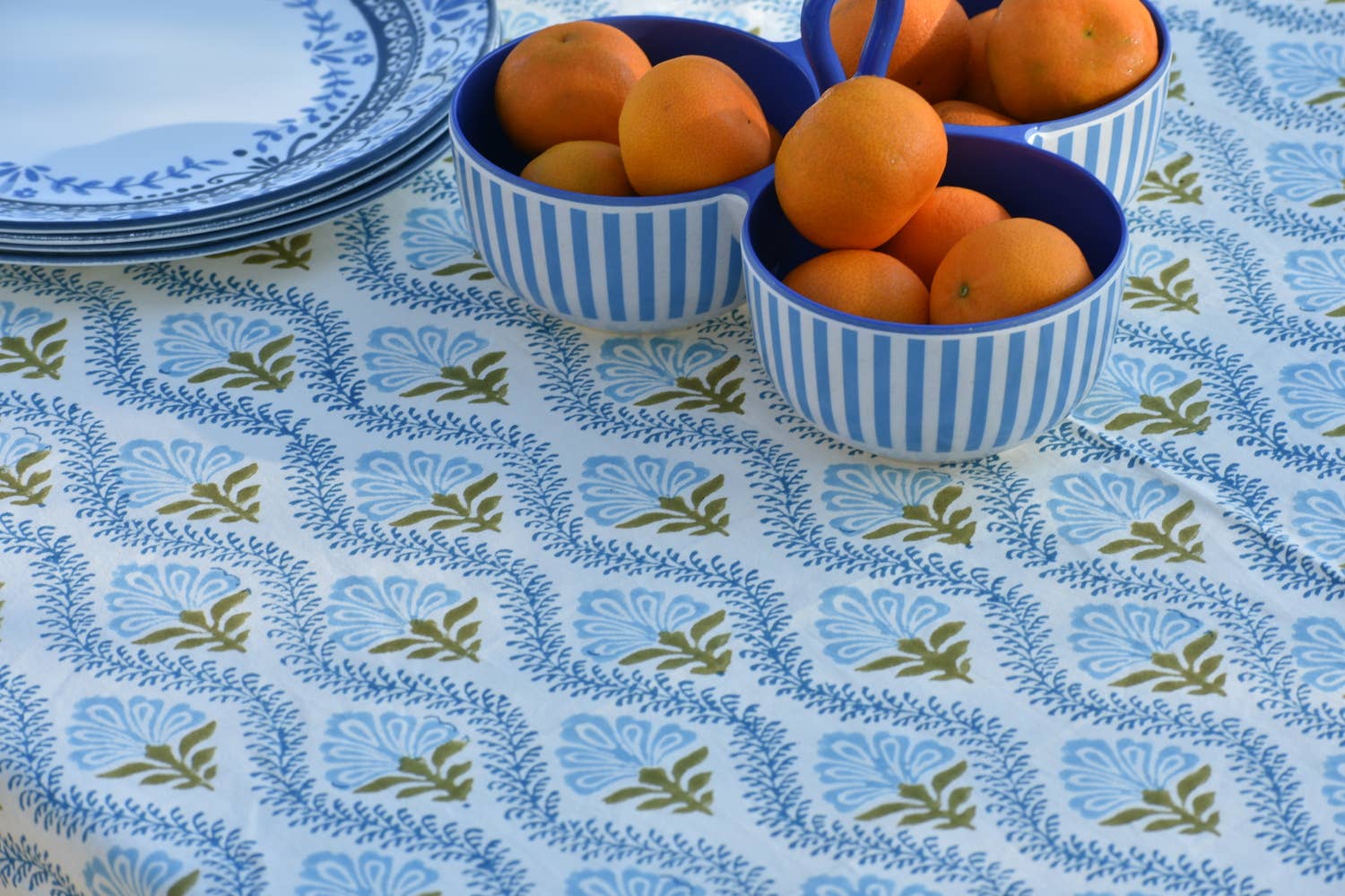 House of Alaan - Wholesale Tablecloth - Blue Breeze - Handblock Print Cotton Tablecloth1