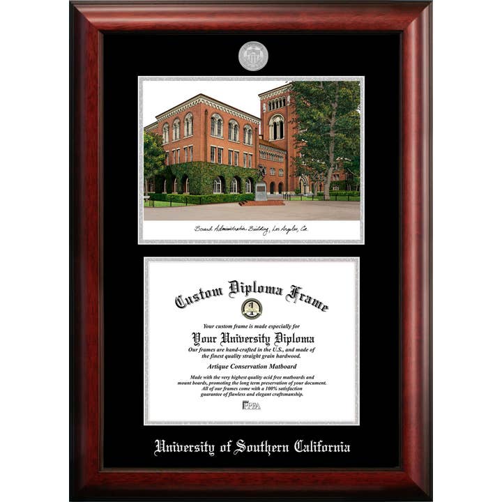 USC Silver Embossed Diploma Frame with Lithograph for wholesale by Campus Images