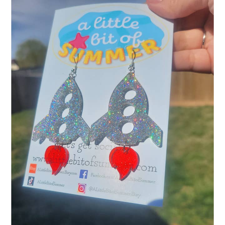 A Little Bit of Summer LLC - Wholesale Dangle Earrings - Blast Off Iridescent Glitter Rocket Flame Earrings