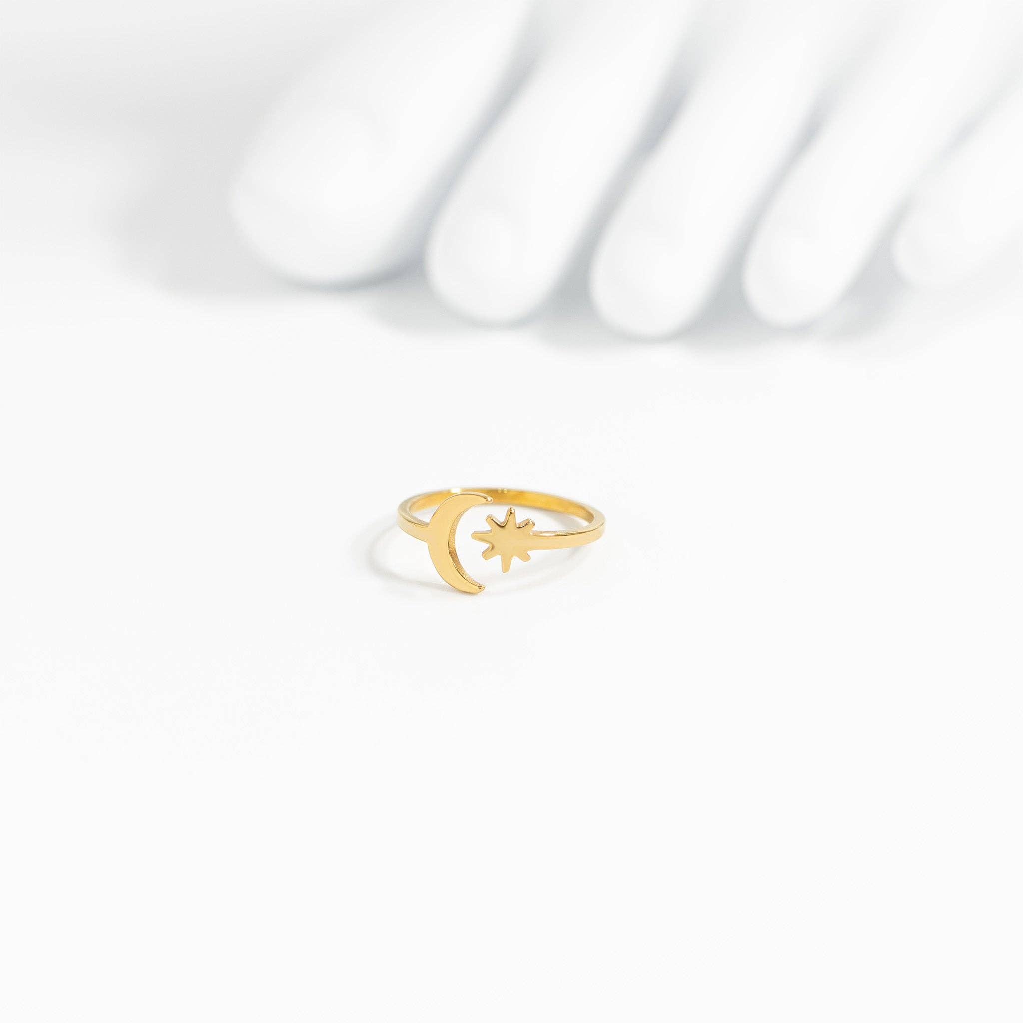 WJW - Vente Bague d'orteil - Bague d'orteil en acier inoxydable PVD or 18K avec lune et étoile6