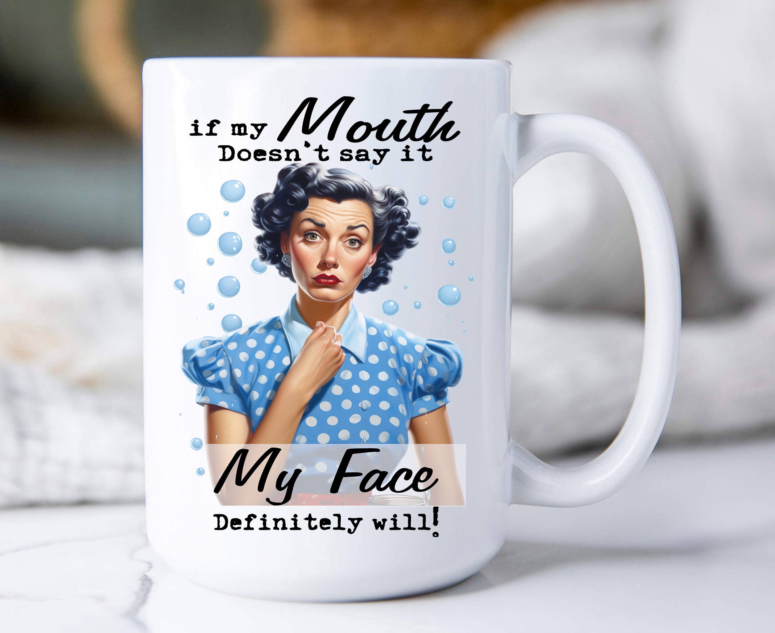 Avery Lane Gifts – wholesale Kaffekoppar – Munnen säger inte om ansiktet kommer att vara rolig kaffemugg