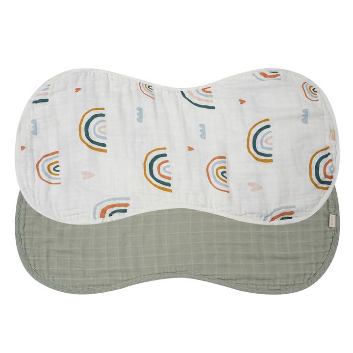 Ali+Oli - Wholesale Burp Cloth Set - Baby - Bamboo Muslin Burp Cloth Set 2-Pack (Rainbow/Apple)