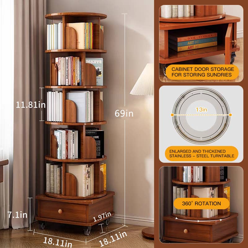 39F Inc. - Wholesale Bookcase - Rotating Wooden Bookcase with Storage Drawer,Swivel Design38