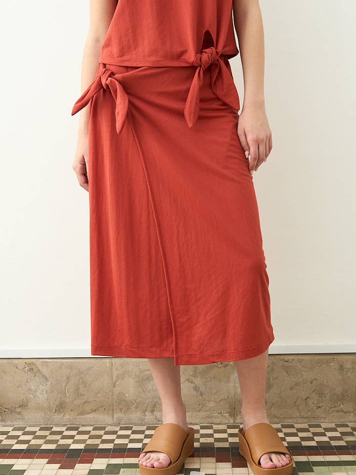 OXIDE RED KNIT WRAP SKIRT for wholesale by Cottyfish