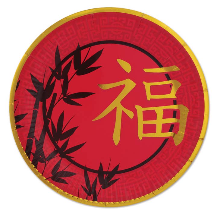 Beistle Asian 9" Plates, 8 plates per pack, Red w/Gold Foil for wholesale by Beistle