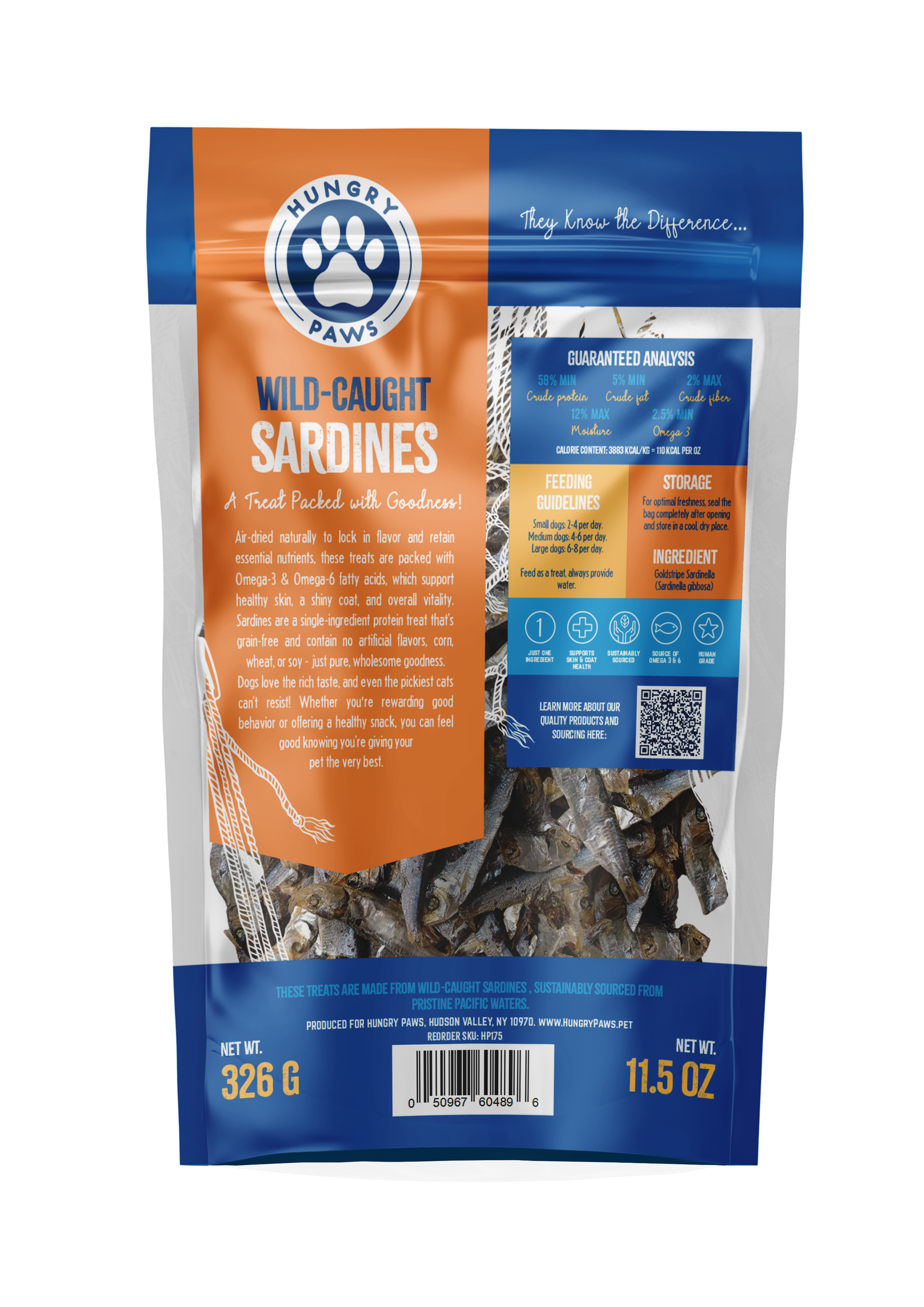 Hungry Paws - Vente Friandises – chien - Sardines 3 oz Sac de Vente au Détail HP1751