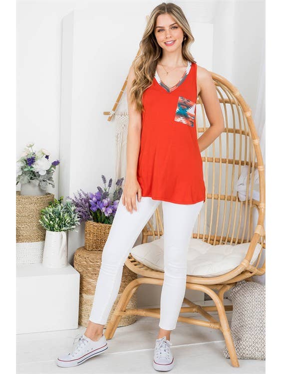 Avery - Wholesale Tunic - Women's - AV1129-PEYTON AZTEC PRINT COLOR BLOCK TOP