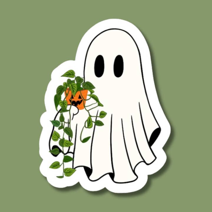 Ghost Pothos Sticker, Plant Sticker, Pumpkins, Fall Sticker for wholesale by The Vinyl Rose
