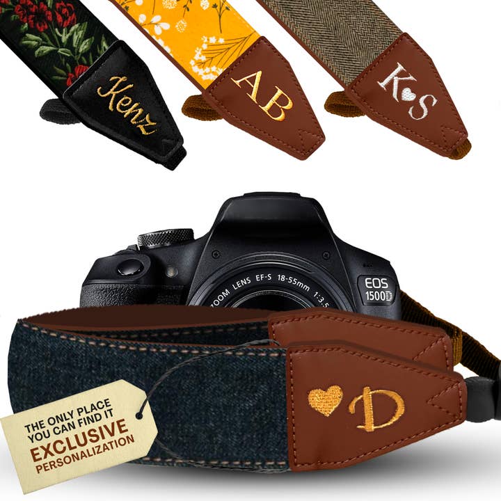 Custom Embroidery Camera Strap - Blue Denim Camera Strap for wholesale by Gradzo