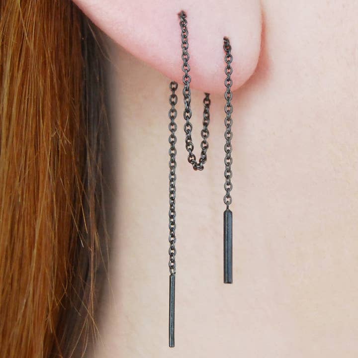 Threader Oxidised Long Drop Earrings for wholesale by Otis Jaxon London