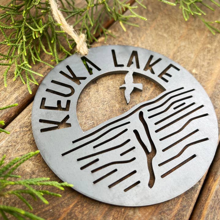 Keuka Lake New York Raw Steel Ornament for wholesale by BE Creations & Designs, Inc.