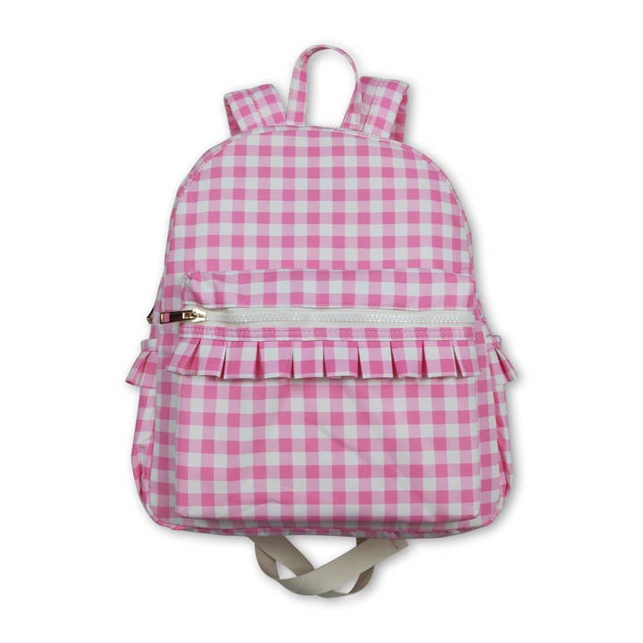 Pink plaid kids girls back to school backpack for wholesale by Yawoo Garments
