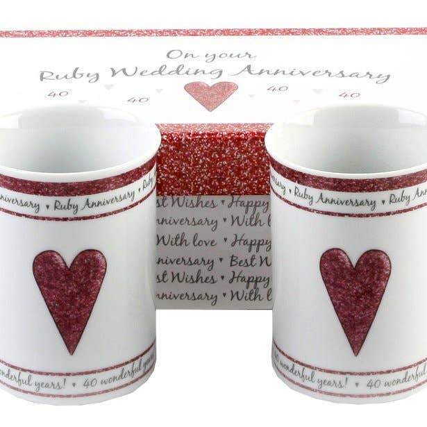 Beautifully Designed 40th Ruby Anniversary Mug Set with Matching Gift Box for wholesale by Happy Homewares