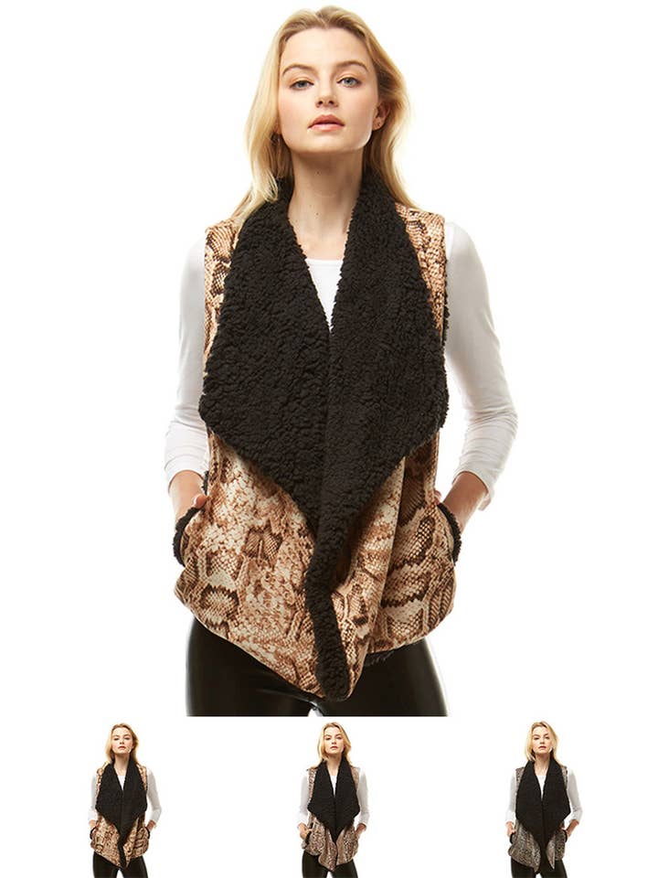 Hana - Wholesale Outerwear Vest - Women's - Snake Skin with Fur Lining Vest
