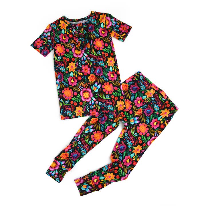 Gigi and Max - Wholesale Sleepwear Set - Kids - Bamboo Pajama Kids Clothing Sleepies Toddler 2PC Ruffle Set Catalina
