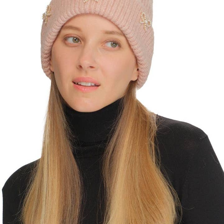 MiMi Wholesale - Wholesale Beanie - Women's - HTE0148 Three Pearl Bow Charm Cuff Beanie9