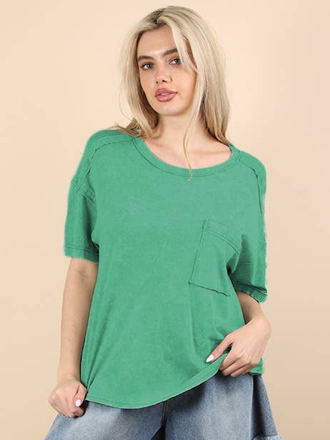 NT11108X-PLUS SIZE Short Sleeve Washed Knit Pocket Tee for wholesale by VERY J