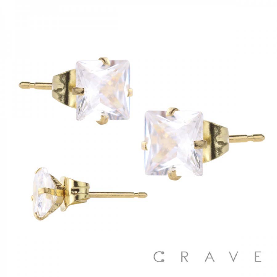 CRAVE - Wholesale Stud/Post Earrings - PAIR OF HYPOALLERGENIC 316L SS SQUARE CZ STUD EARRINGS1