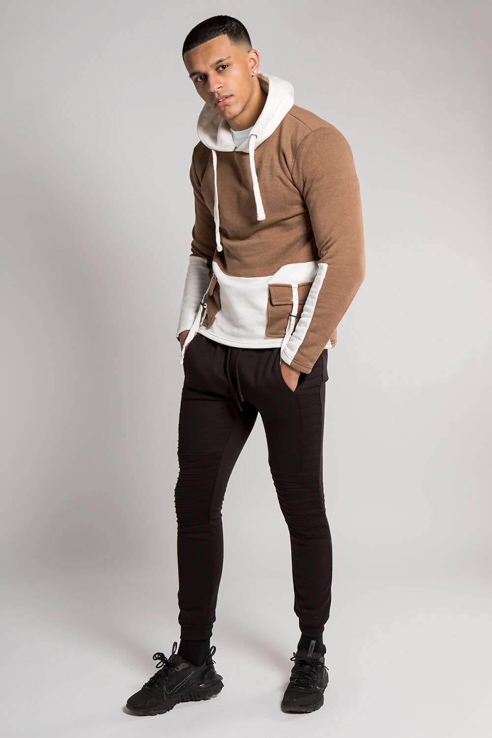 justyouroutfit - Wholesale Hoodie - Men's - Brown Two Tone Cargo Hoodie3