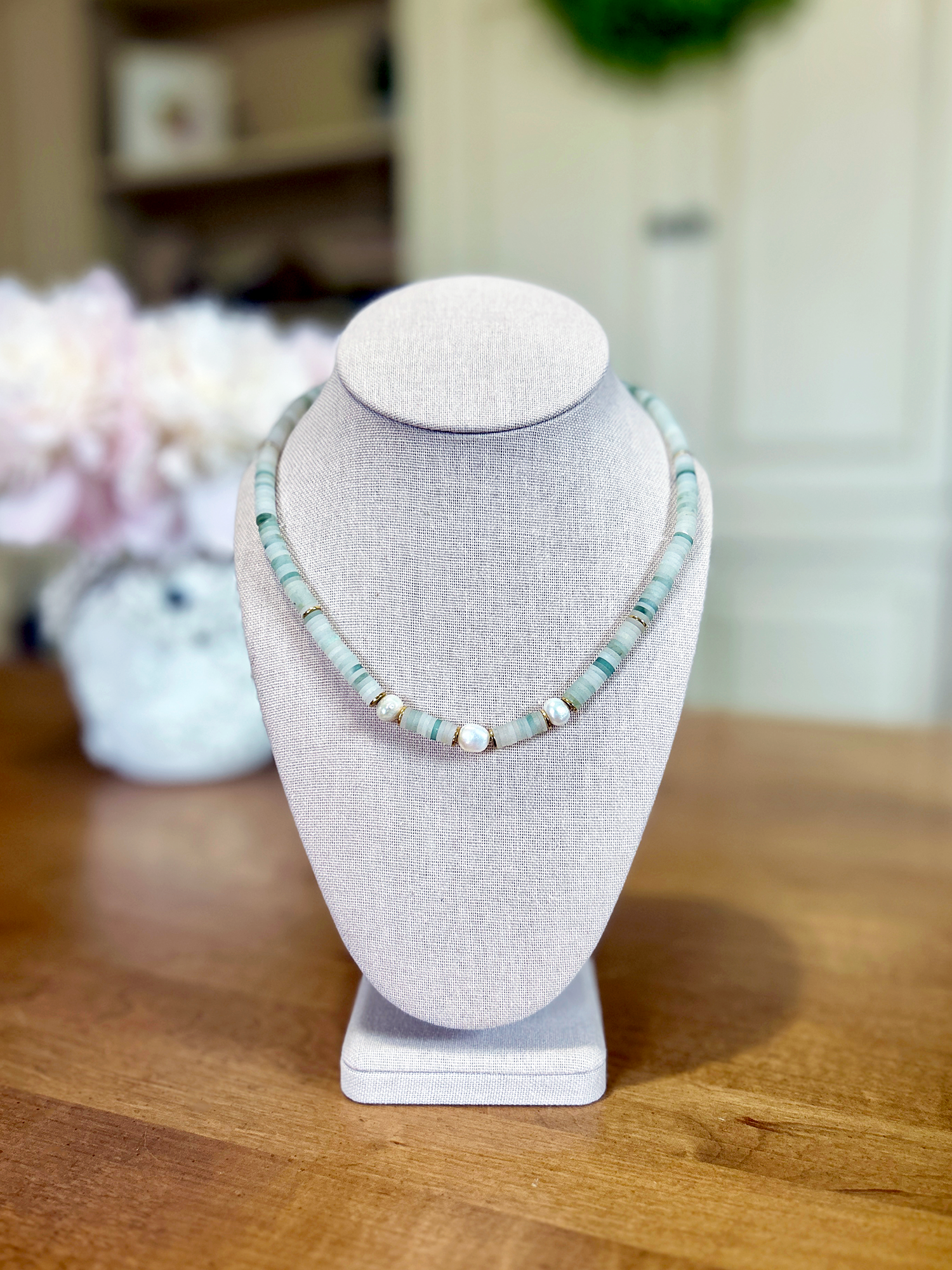 Kaylie Dawn Jewelry - Wholesale Beaded/Pearl Necklace - Madaket Handmade Heishi Gemstone & Pearl Necklace - 5 Colors2