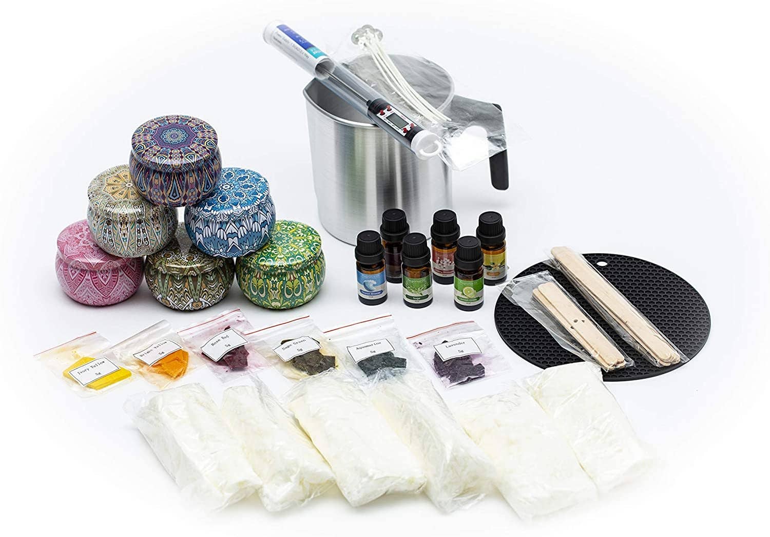 Candle Making Kit, Deluxe Candle Making Supplies, DIY Gifts for Mother's  Day, Including Pouring Pot, Beeswax, Color Dye, Fragrance Oil, Thermometer,  Candle Tins, Molds, Wicks, Stickers, Wicks Holders