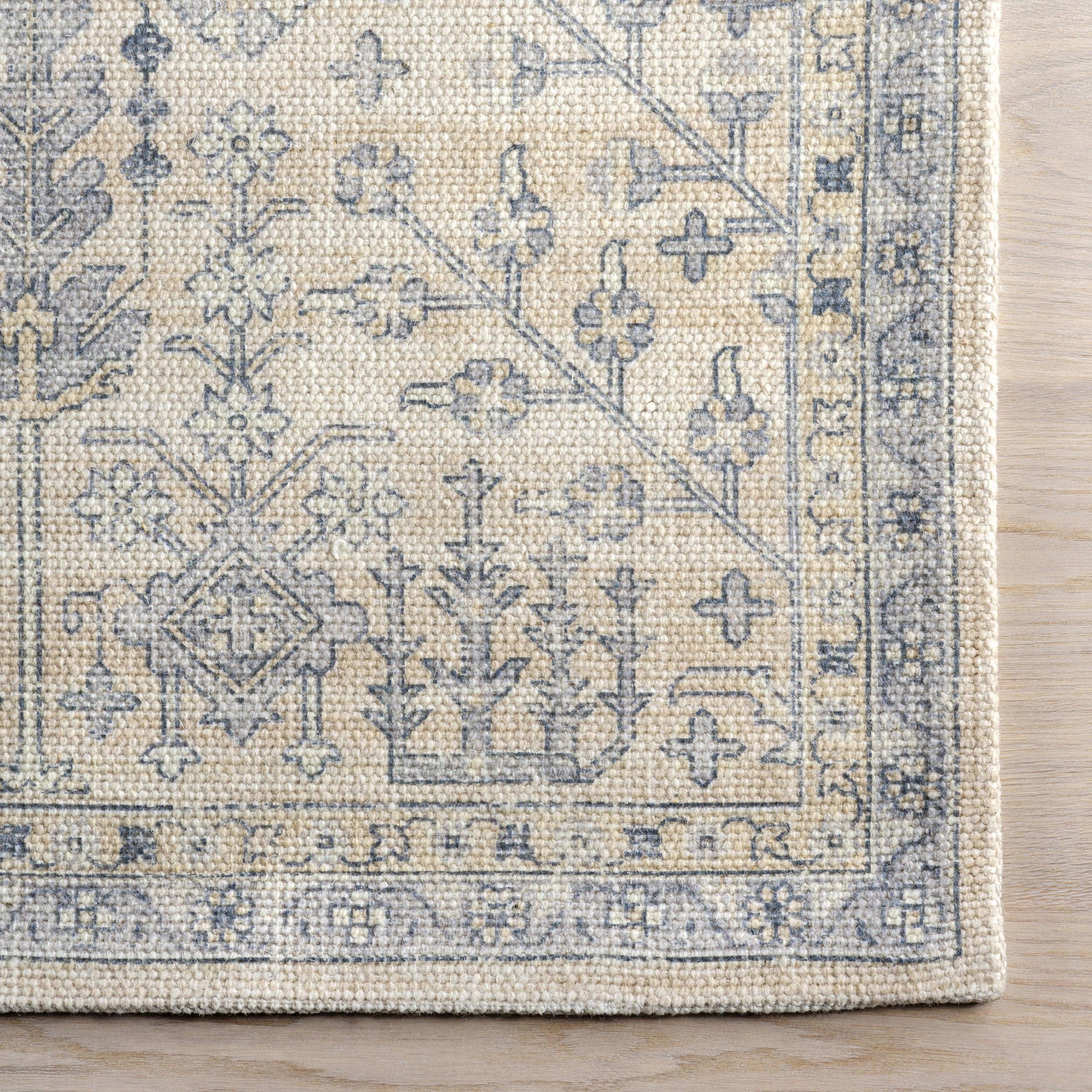 Slate Blue Flora Wool and Cotton Area Rug for wholesale on Faire5