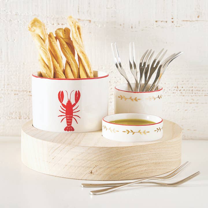 Trio Ceramic Bowls on Wood Base - Lobster for wholesale by Santa Barbara Design Studio by Creative Brands