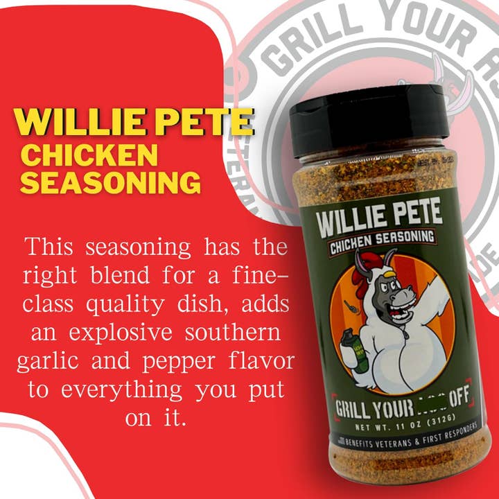 Grill Your Ass Off - Spices, Rubs, Seasonings, Sauces, Jerky - Wholesale Dried Spice Mix - Willie Pete Chicken Seasoning - Poultry, Garlic, Pepper
