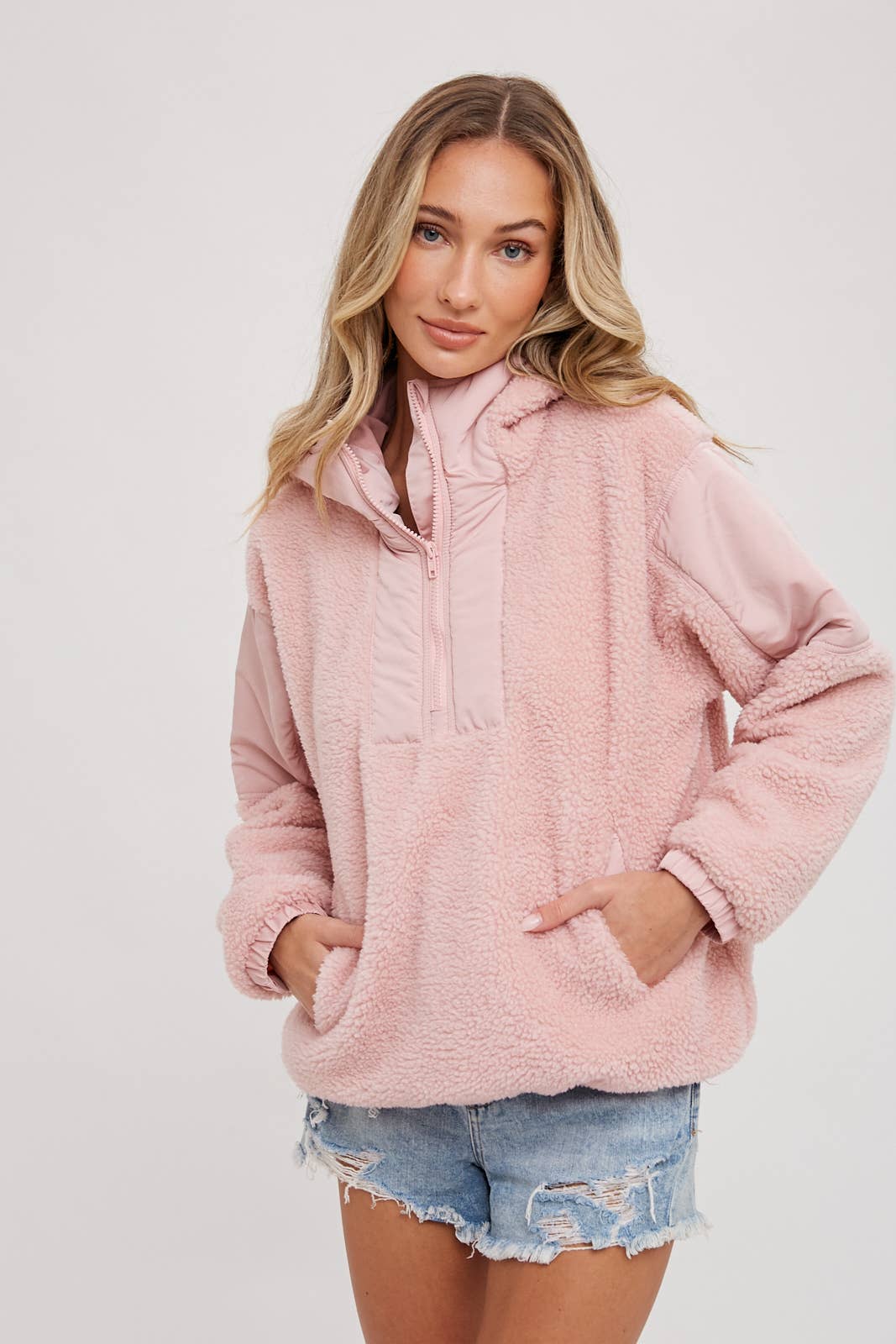 Bluivy - Wholesale Hoodie - Women's - FAUX SHEARLING CONTRAST HOODIE35