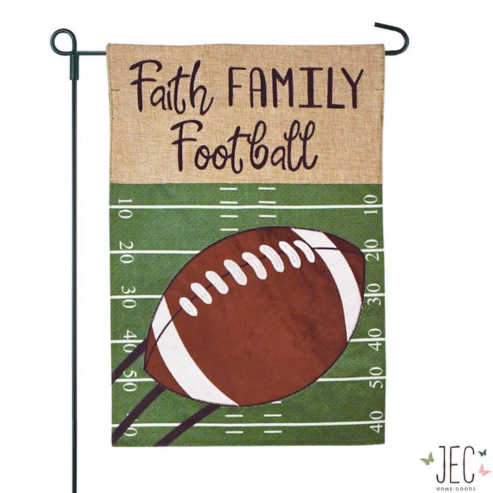 Football Burlap 2-Sided Garden Flag 12.5x18" for wholesale by JEC Home Goods Inc