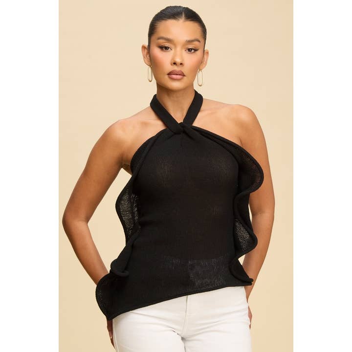 RUFFLE EDGED KNIT TOP for wholesale by Luxxel