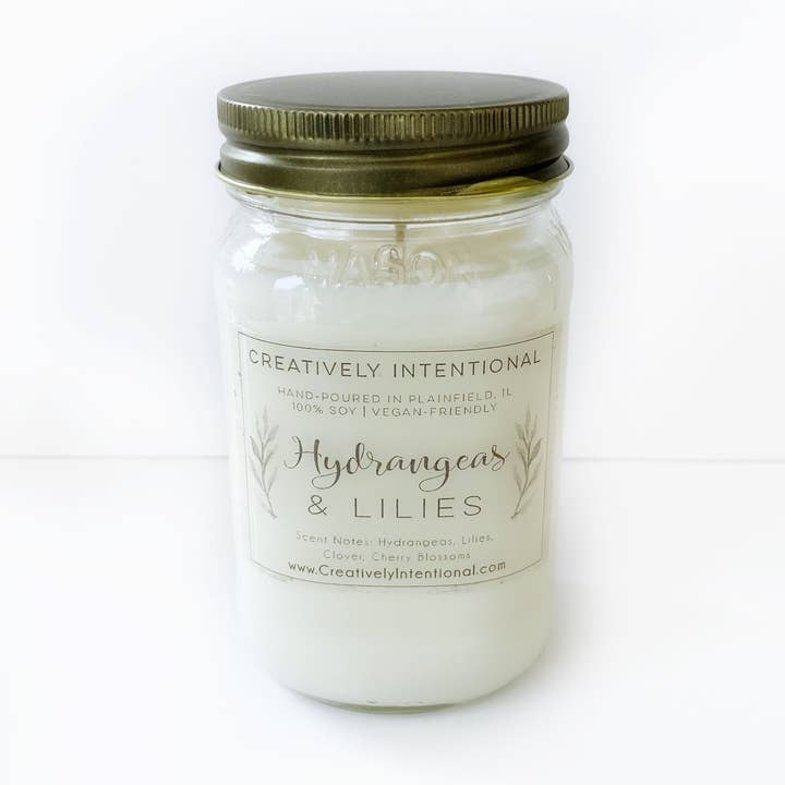 Hydrangeas & Lilies Soy Candles for wholesale by Creatively Intentional Candle Co.