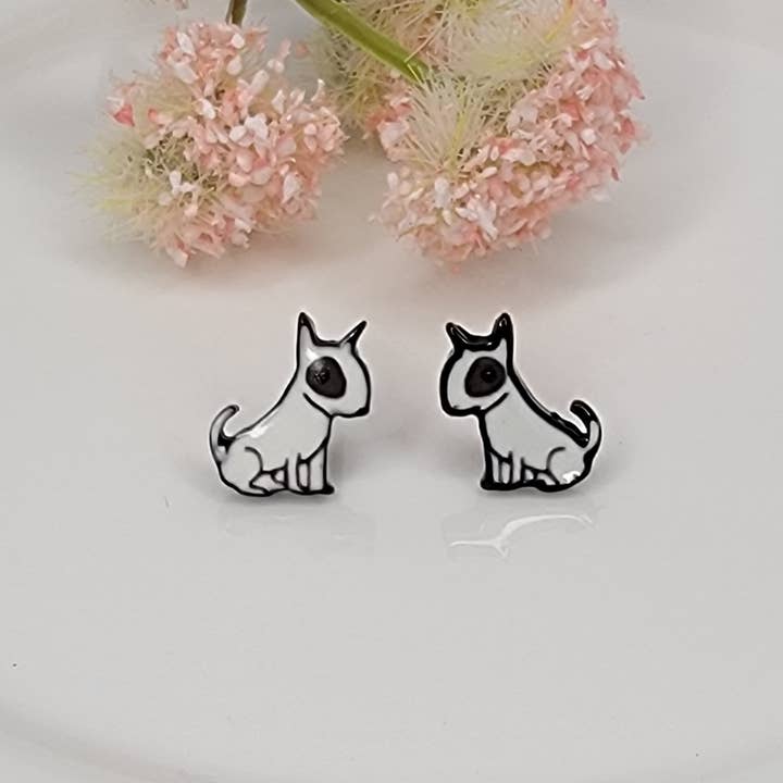 MINI BULLTERRIER POST EARRINGS. for wholesale by BETTYOH INC